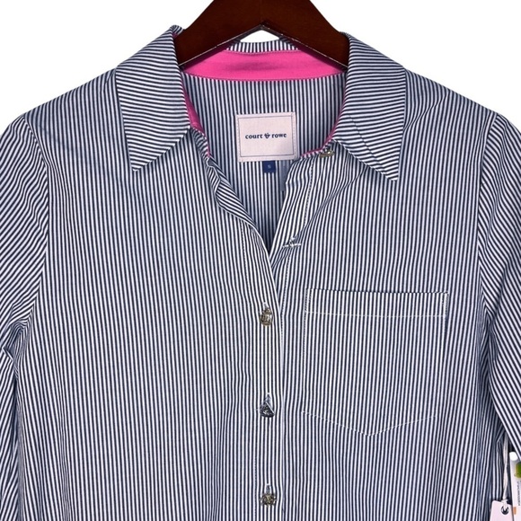 COURT & ROWE NWT Striped Nautical Button Front Shirt Size Small in Navy Stripe - Picture 3 of 13